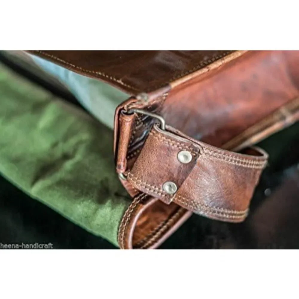 💫 Men Brown Leather Full Flap Handmade Laptop Satchel Padded Messenger Bag